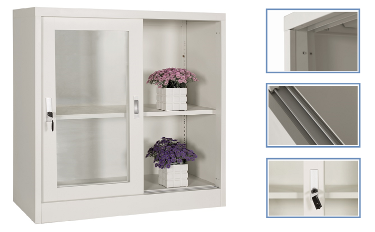 2 Sliding Door Vertical Metal Bookshelf Fireproof Filing Cabinet
