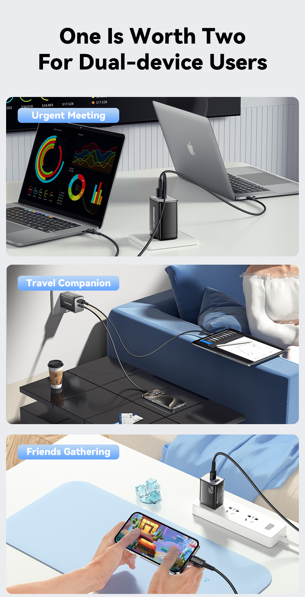 ESSAGER ES-CD40 Series PD GaN Charger QC4.0 QC3.0 QC2.0 Dual 2 Ports USB C 45W