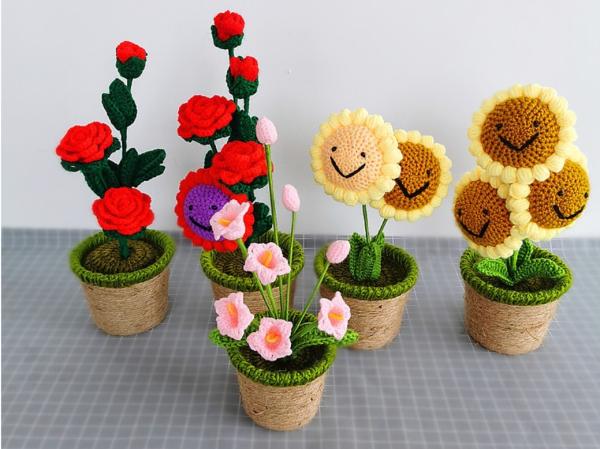 New Creative Luxury Handmade Crochet Knitting Plants Flowers Handicraft Home