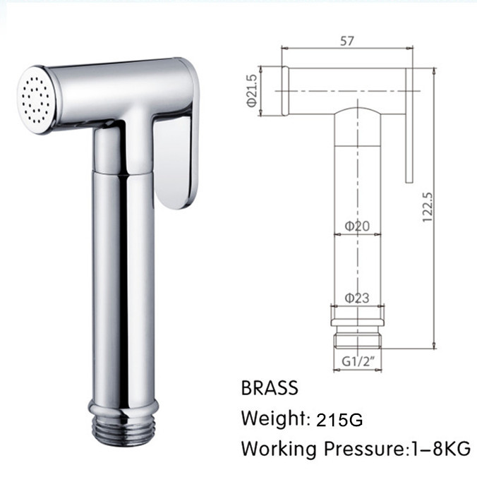 Vertical 215g Brass G1/2'' Bathroom Bidet Sprayer