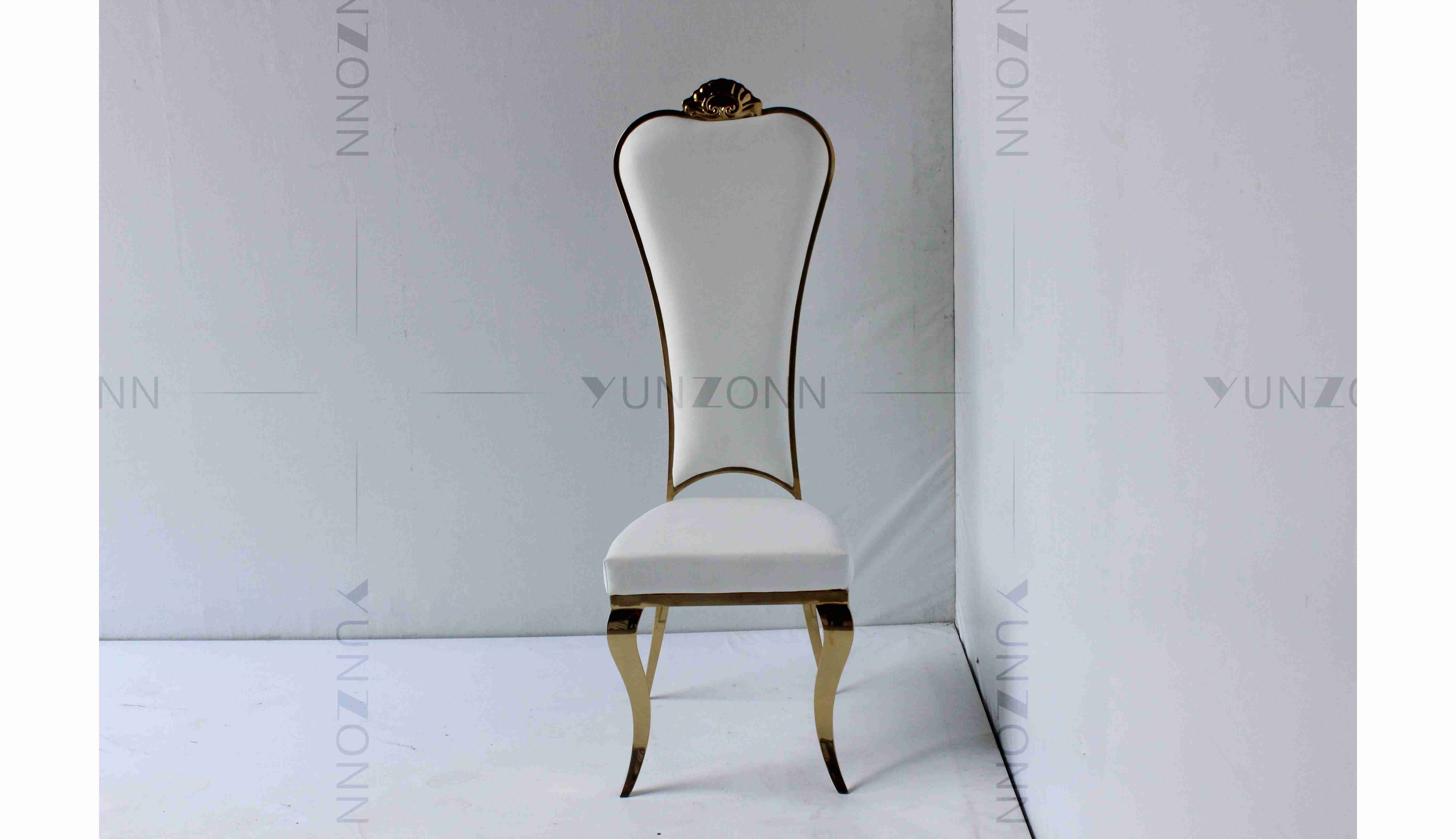 White PU wholesale bride and groom wedding stainless steel gold high chair