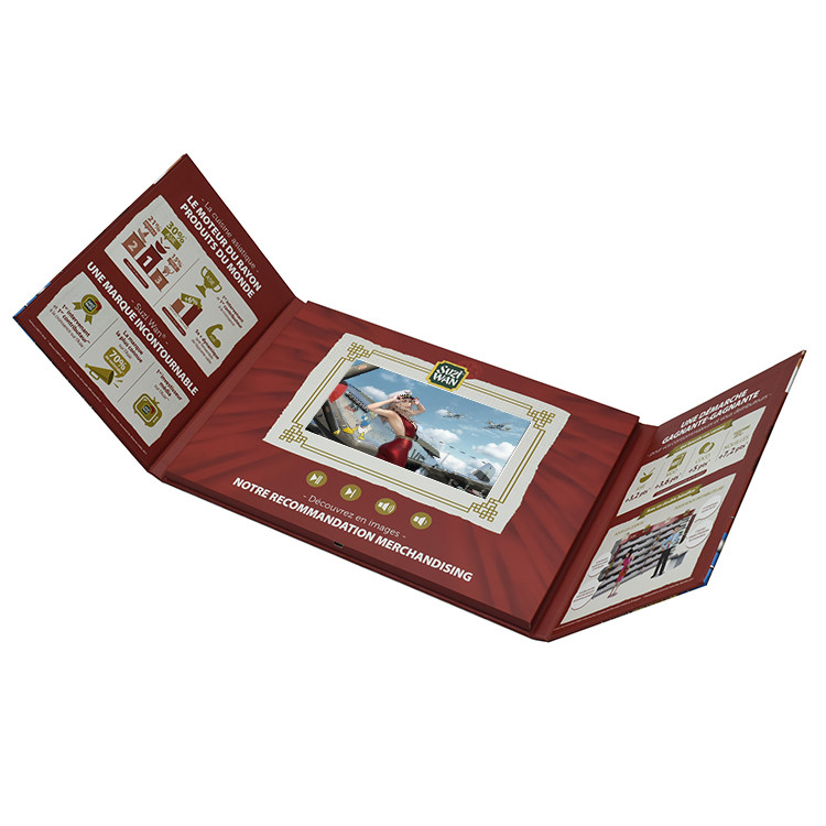 innovative design custom print lcd video book/7 inch video plus print for pharma marketing