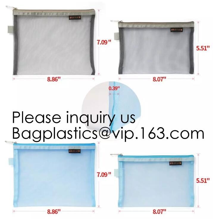 Mesh Bags Makeup Bags Cosmetic Travel Organizer Bags Mesh Zipper Pouch Pencil Case,Assorted Piped Pouches, bagease pac