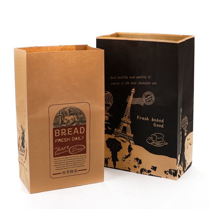 Food Grade Customized Printed Greaseproof Sandwich Hot Dog Packaging Brown or White Takeaway Kraft Paper Bag