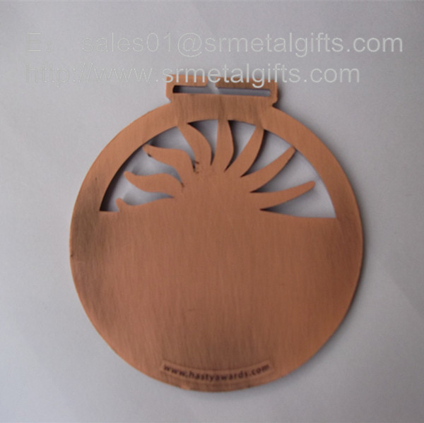 Hollowed Metal sports medal with ribbon lace