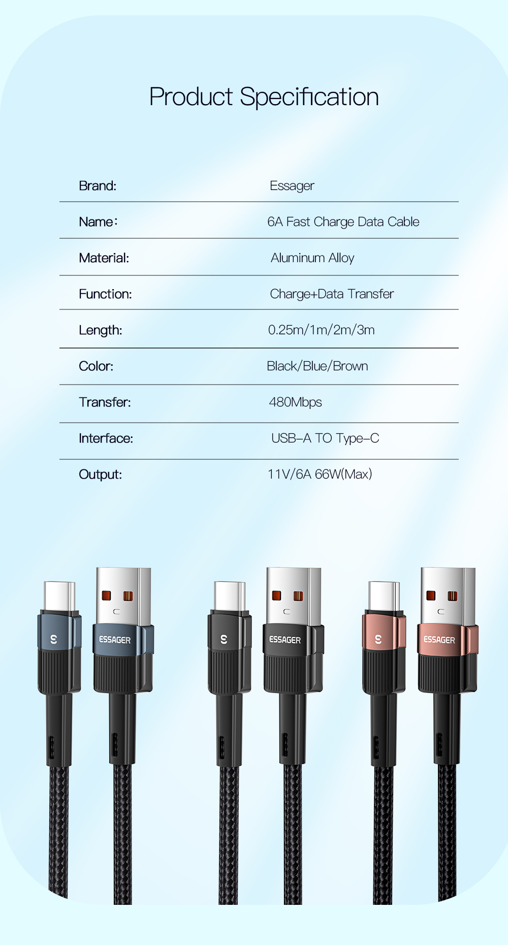 6A USB C to C Charging Cable 100W 0.5M 1M 2M 3M Type C USB Cable
