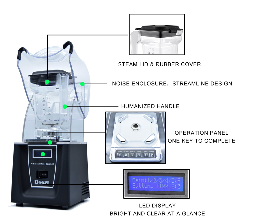 Total Crushing Function 1800W Smoothie Blender With Soundproof Cover for Strong Power