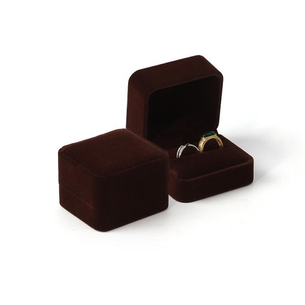 Custom Velvet Brown Jewellery Ring Packaging Box Double Ring Box For Wedding