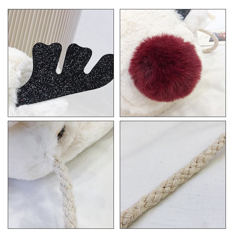 2022 new Luxury Winter Fluffy Reindeer antler handbag cute Plush Christmas Shoulder bag small gift bag for kids