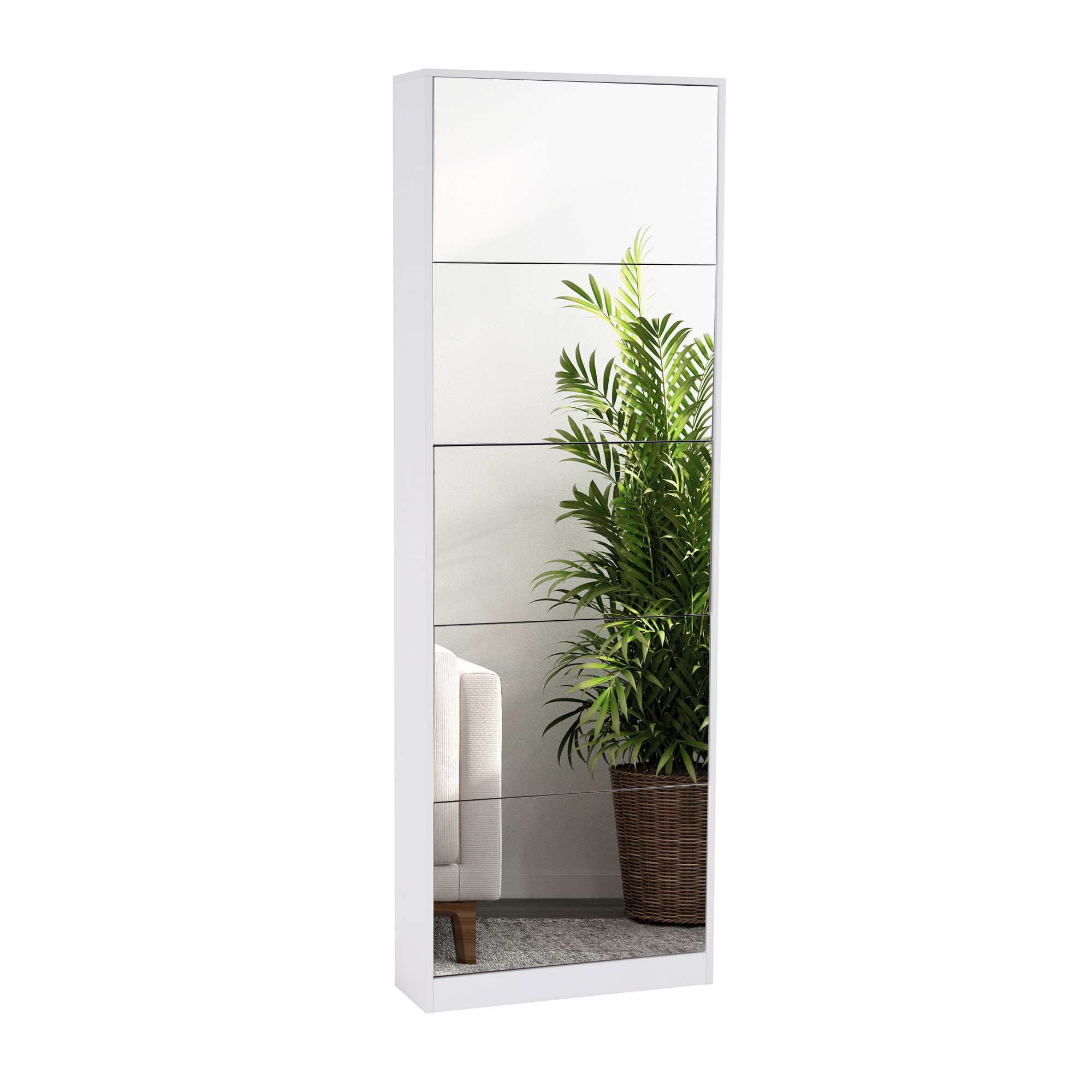 Full Length Mirror Shoe Cabinet Multi Functional Save Space MDF With Melamine