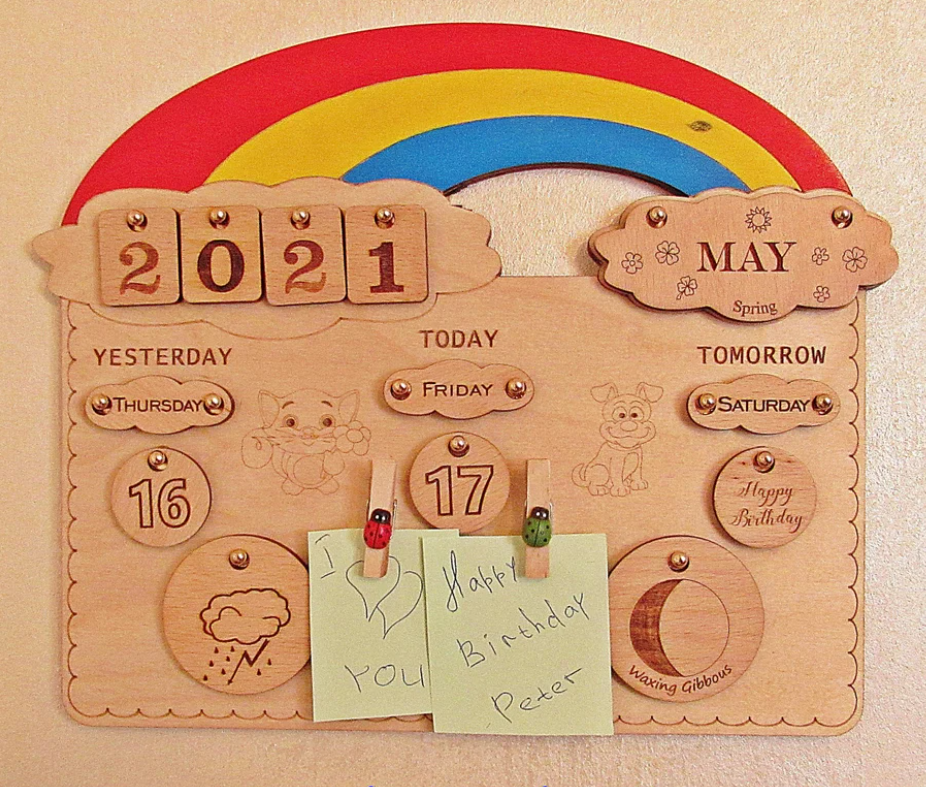 Home Wooden Calendar Kid Montessori Calendar Organizer School Educational Toy