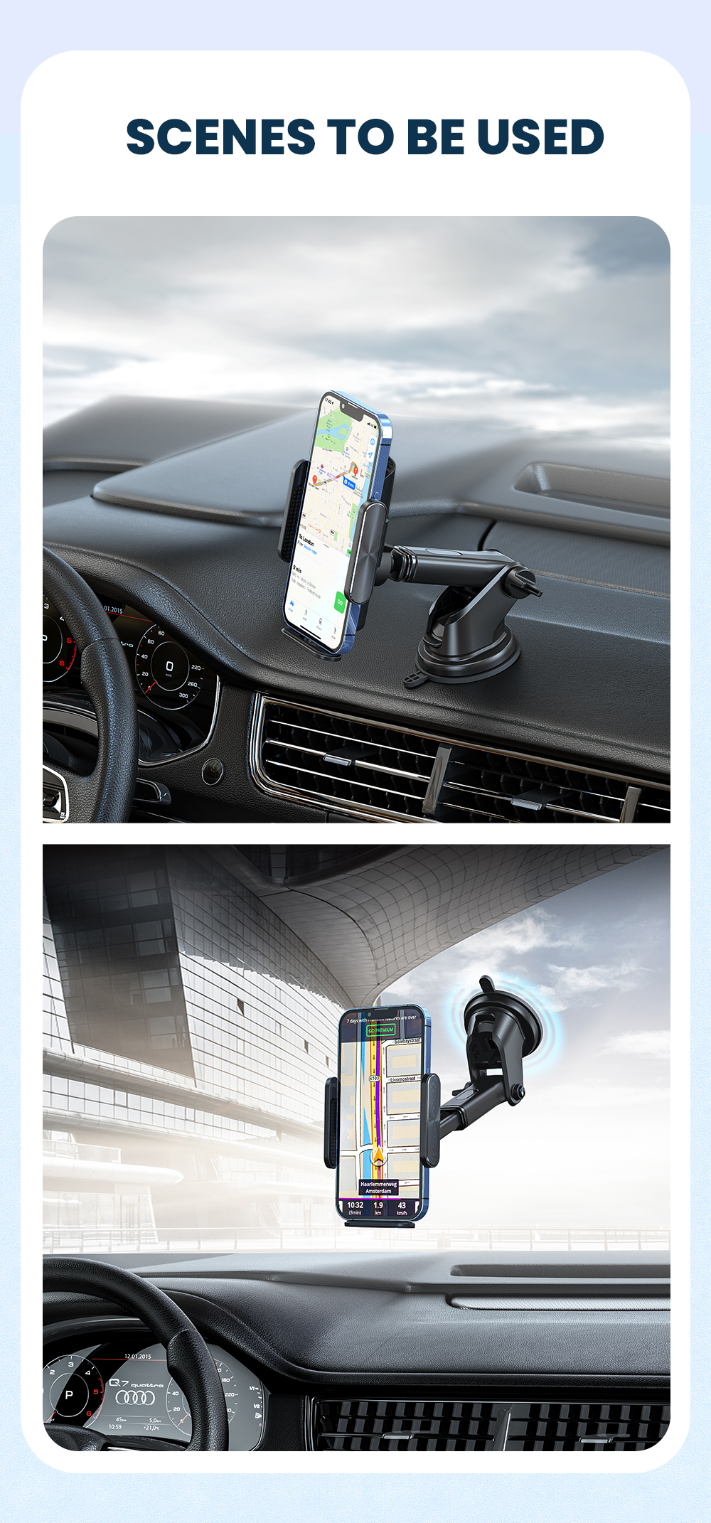 Long Arm Semi Automatic Cell Phone Stand Retractable For Car
