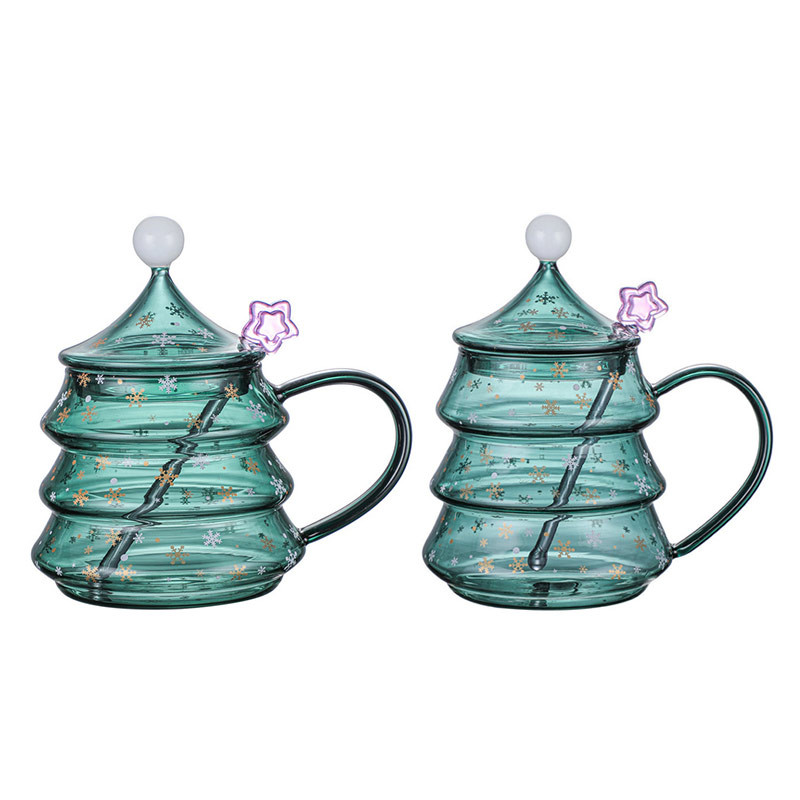 500ml Green Christmas Tree Shaped Borosilicate Glass Cup