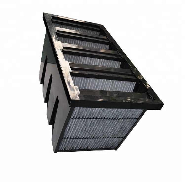 Carbon Cloth V Type Combined High Efficiency Air Filter Plastic Frame Pleated