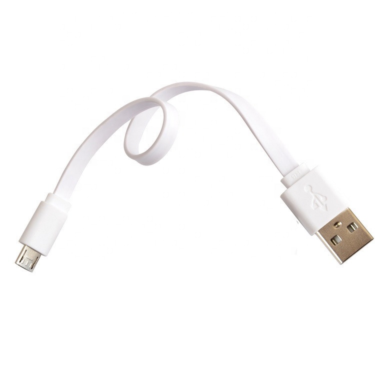 Short Black White Noodle Flat Micro V8 to USB Cable