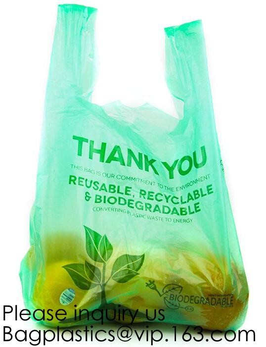 Compostable Plastic Pet Waste Bags with T-Shirt Handle,Green Compostable T-Sack Shopping Bag, PLA+PBAT, BAGEASE, BAGPAC