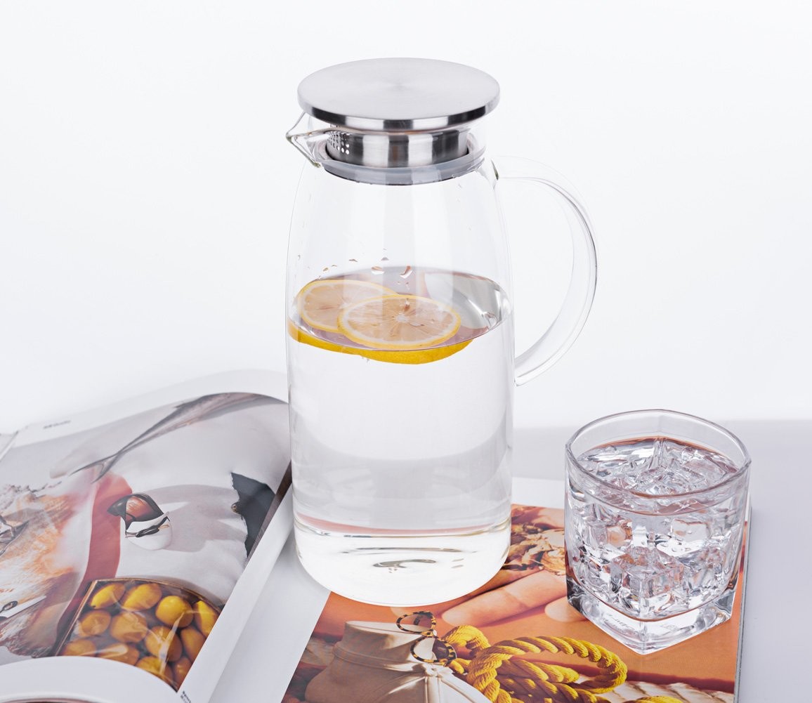 50 OZ Clear Glass Water Pitcher 304 Stainless Steel Lid OEM Service