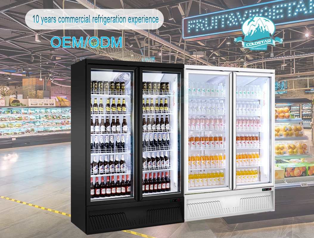 Glass Door Commercial Display Refrigerator In Supermarket