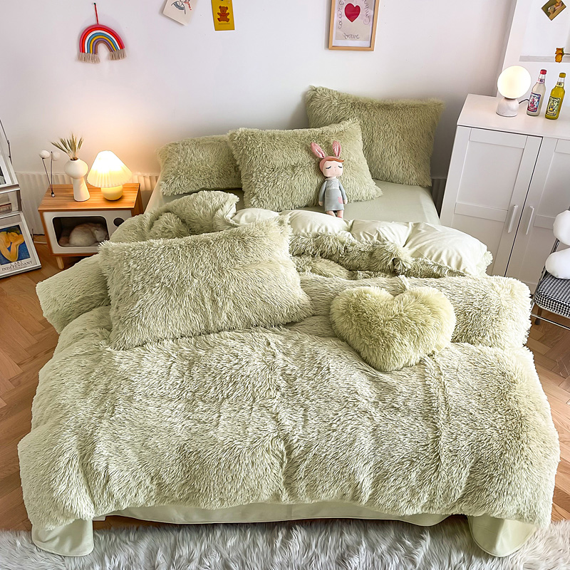 European and American Style Solid Color Thickened Warm Mink Velvet Duvet Bedding Set