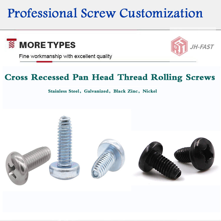 Customized Size Color Zinc M2.2-M9.5 Cross Recessed Pan Head Thread Rolling Screws