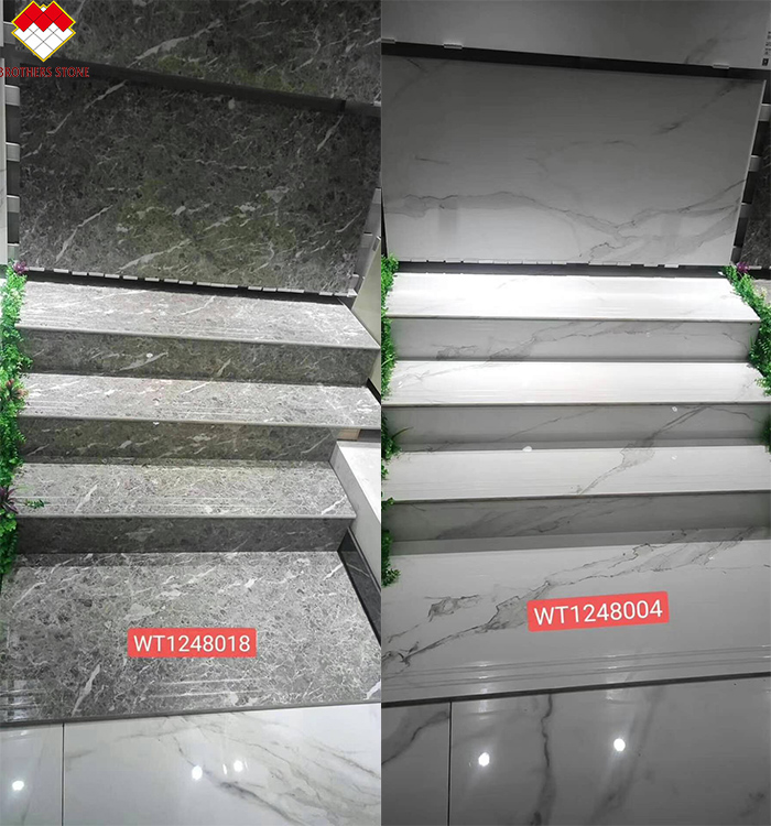 Modern Design Glazed Polished Porcelain Stair Tiles Prices Stone Imitation Texture