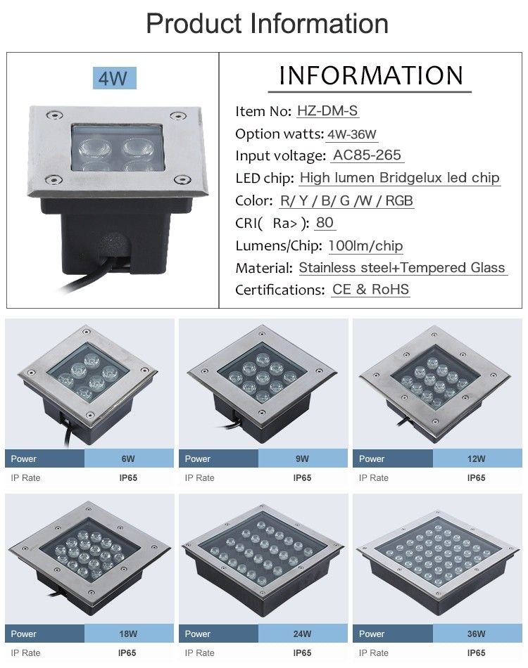 Ip68 24V Underwater LED Lights Stainless Steel Tempered Glass Material