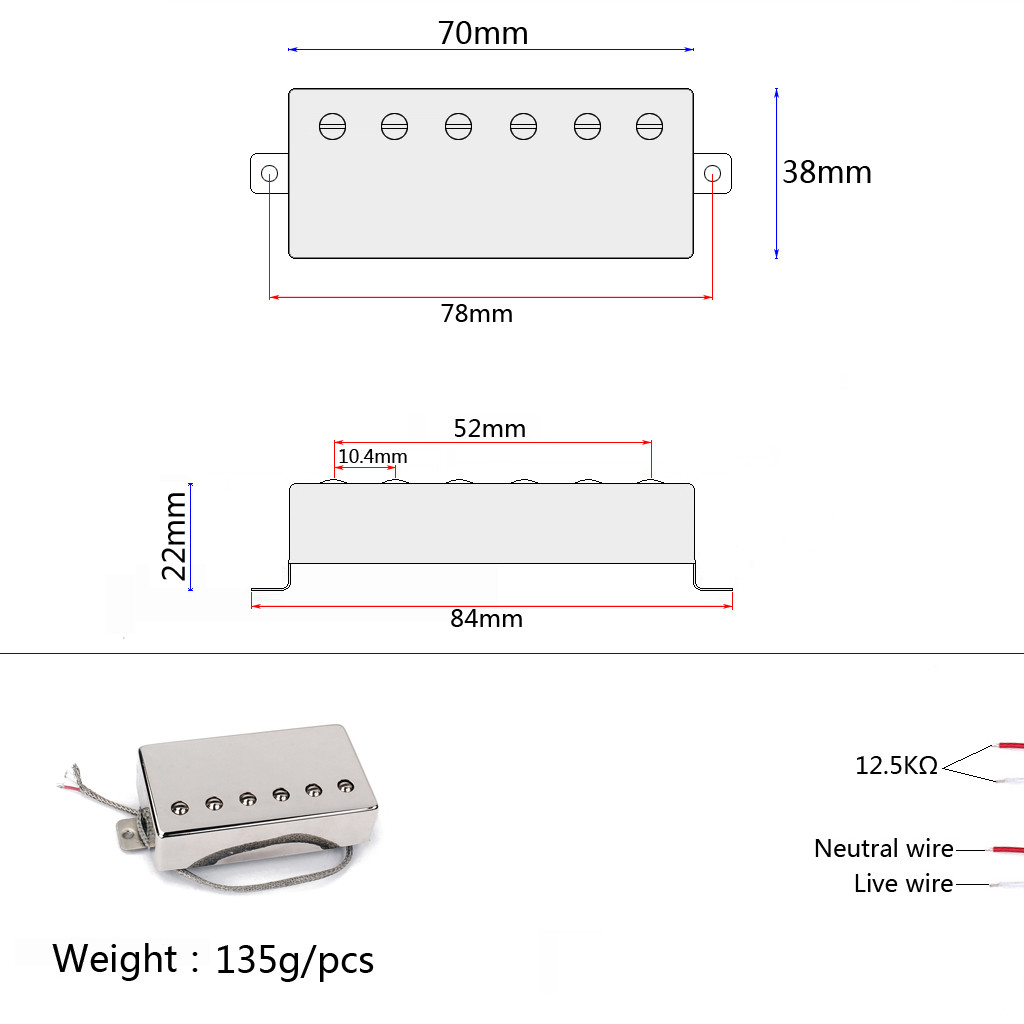Alnico 5 Humbucker Chrome Metal Pickup Double Coil 12~13kΩ for LP Guitar Bridge Vintage