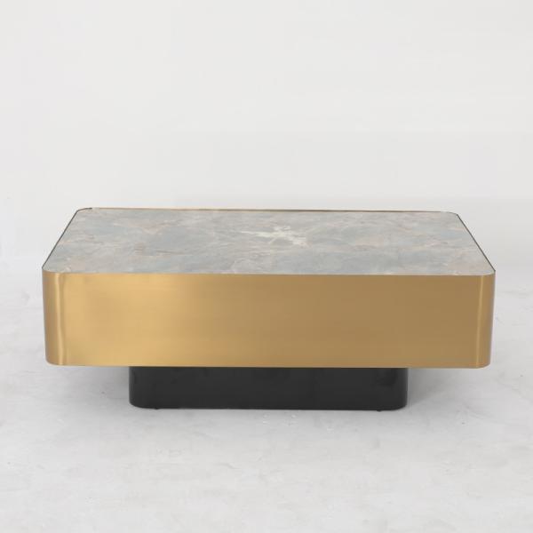 Living Room Stainless Steel Square Central coffee Table With Brushed Gold Satin