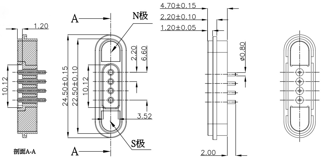 Anti Short Circuit Magnetic Connectors Black 4 Pin Magnetic Connector Customized For Smart Robot