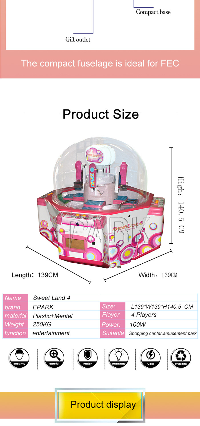 One Player Sweet Land 4 Candy Crane Machine / Arcade Toy Grabber Machine