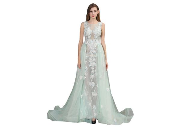 Front And Back V Neck Saudi Arabic Evening Dresses Floral High End Custom