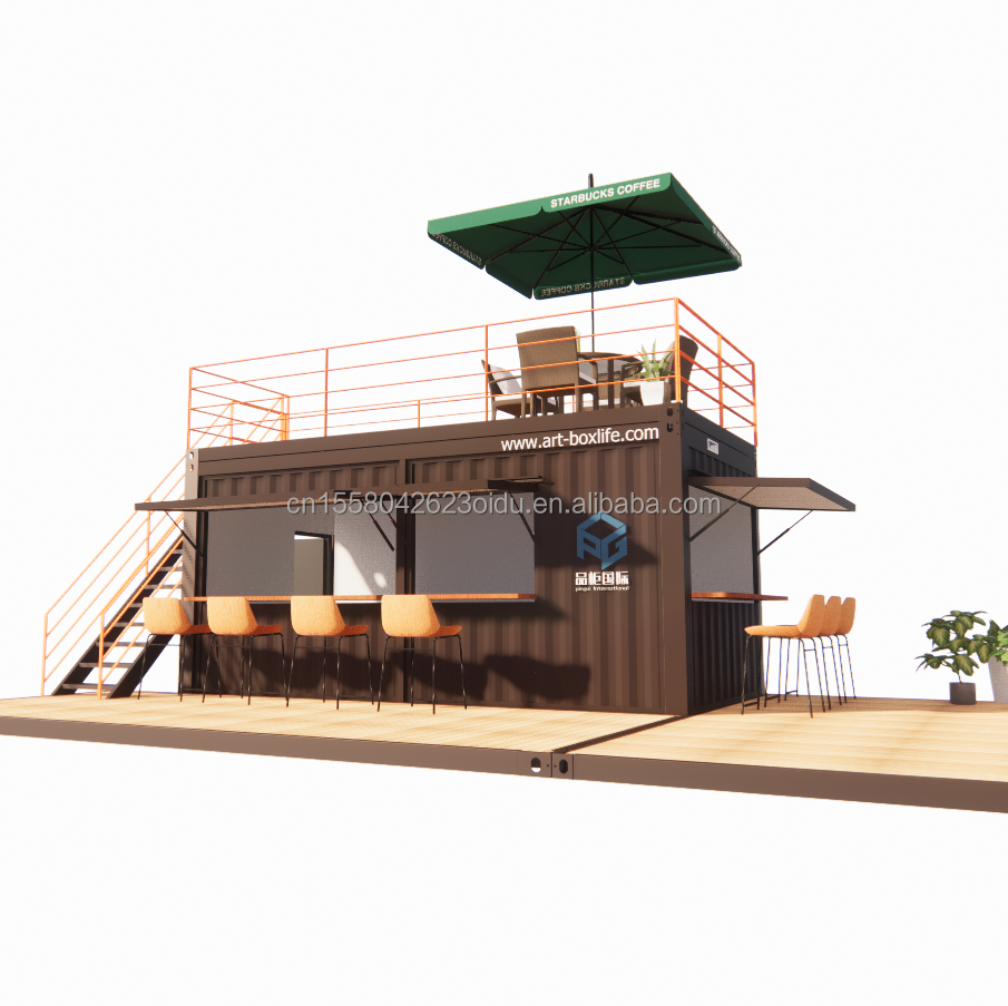 10ft 20ft Two-story Pop-up Container Bar designed with Modern Design Style and Aluminum Alloy Windows