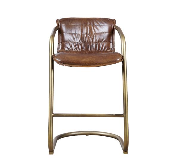 Soft Tan Brown Leather Counter Height Stool Iron Frame Bar Furniture Vintage