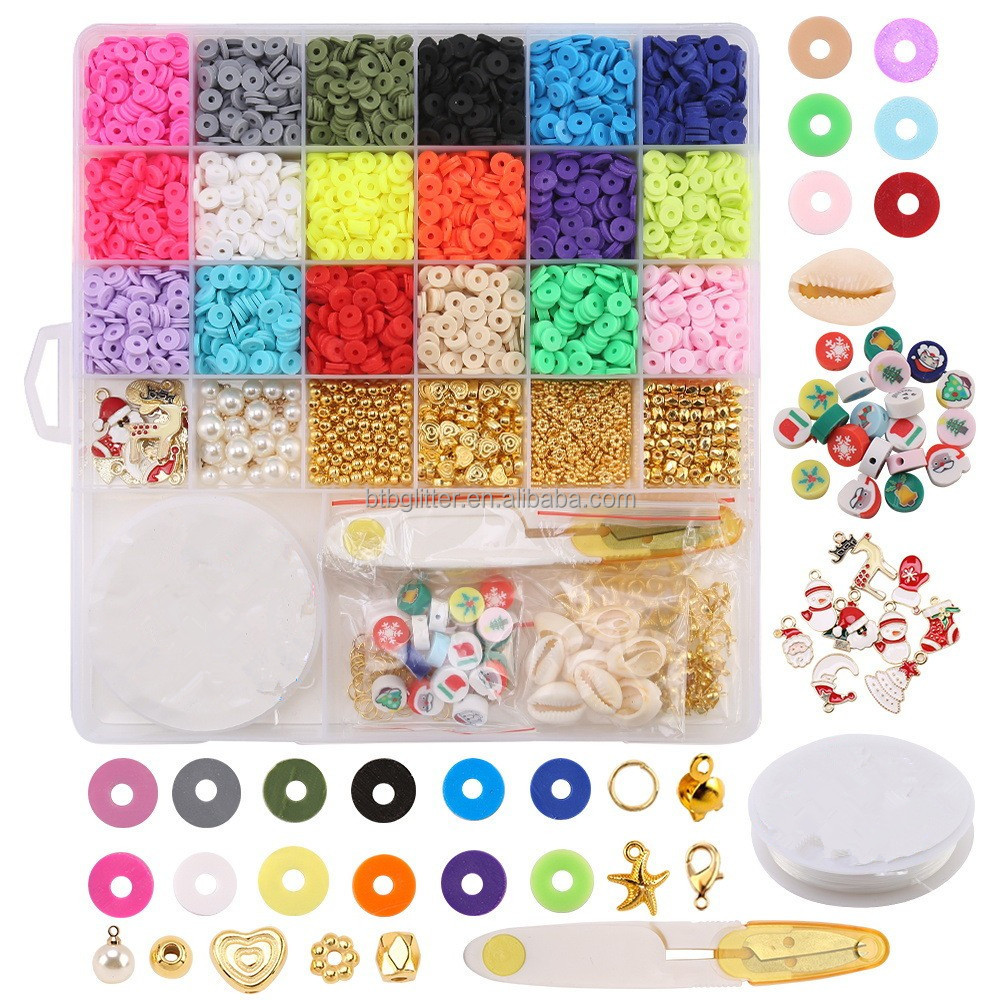 Polymer Clay Beads Flat Round in Round Shape for DIY Jewelry Making Kit Handmade Loops Bracelets Necklace Earring