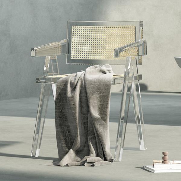 Modern Acrylic Stacking Kitchen Dining Room Arm Chair In Clear Fully Assembled