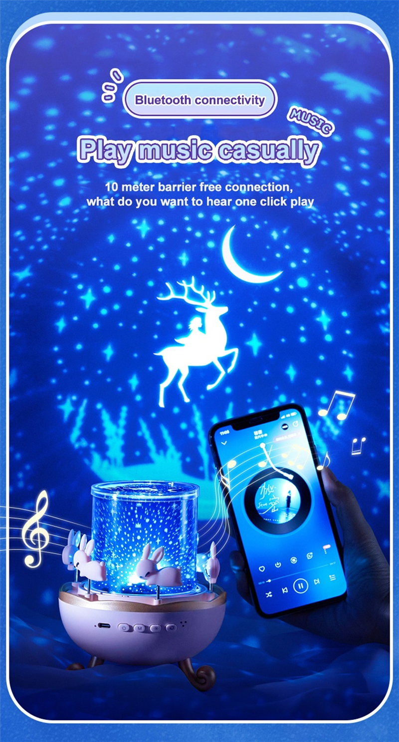 Romantic Rotary House Starry Sky Projector Night Light Kids Adults Dream Cosmic Projection LED Lamp With Music Wireless