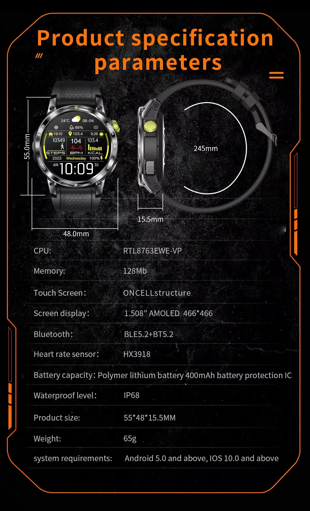 NX18 Pro Outdoor sport Smart Watch AMOLED Screen Compass GPS Tracker 400mAh Battery