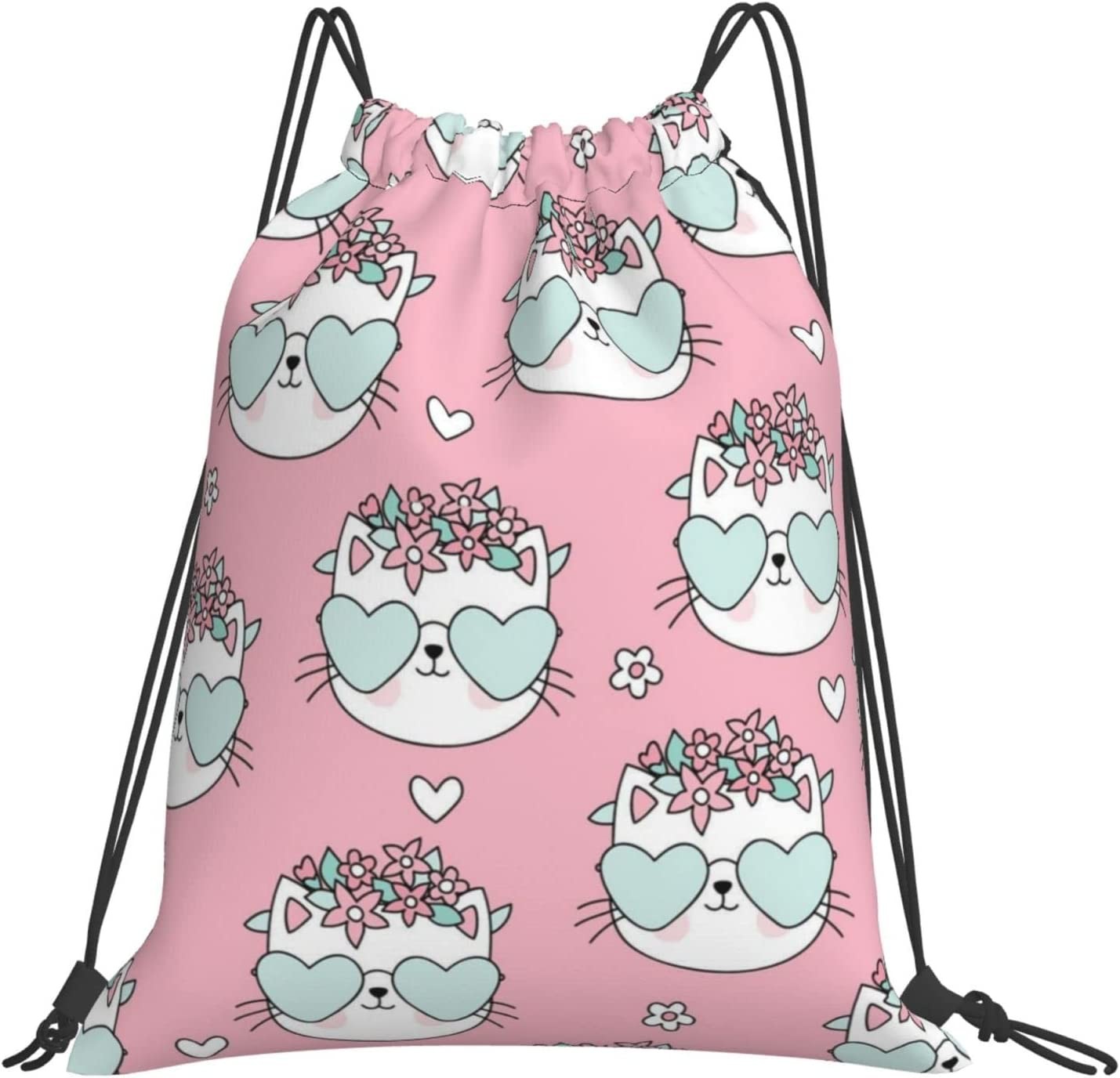 Lightweight Drawstring Backpack Drawstring Bags for Kids Girls Boys Teens Gym Dance String Bags Bulk Waterproof Cat