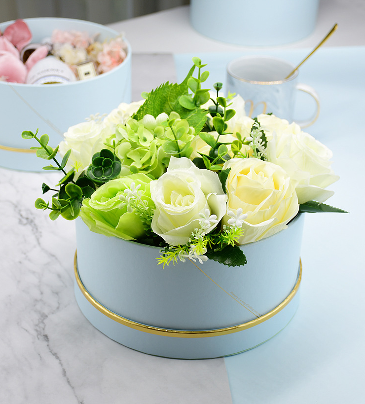 Round Biodegradable Luxury Paper Gift Box Custom Color For Marble Rose