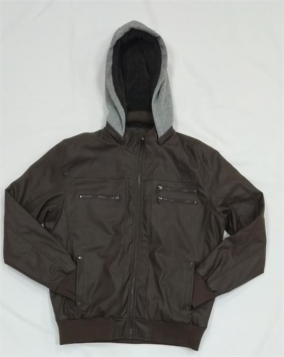 Quilted Padded Leather Motorcycle Jacket Black Brown Hooded Collar