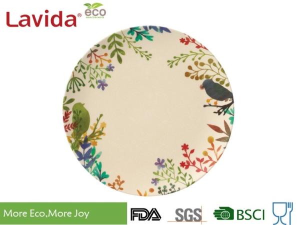 Popular Design Print Eco Bamboo Plates 8 Inch Acidproof With Unique Rustic