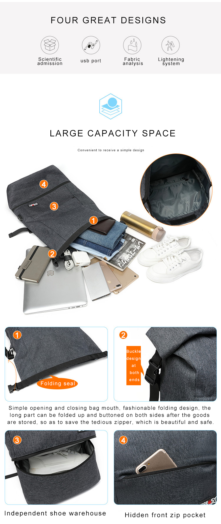 Zipper Hasp 20L Sports Sports Backpack With Shoe Compartment 29*14*40cm