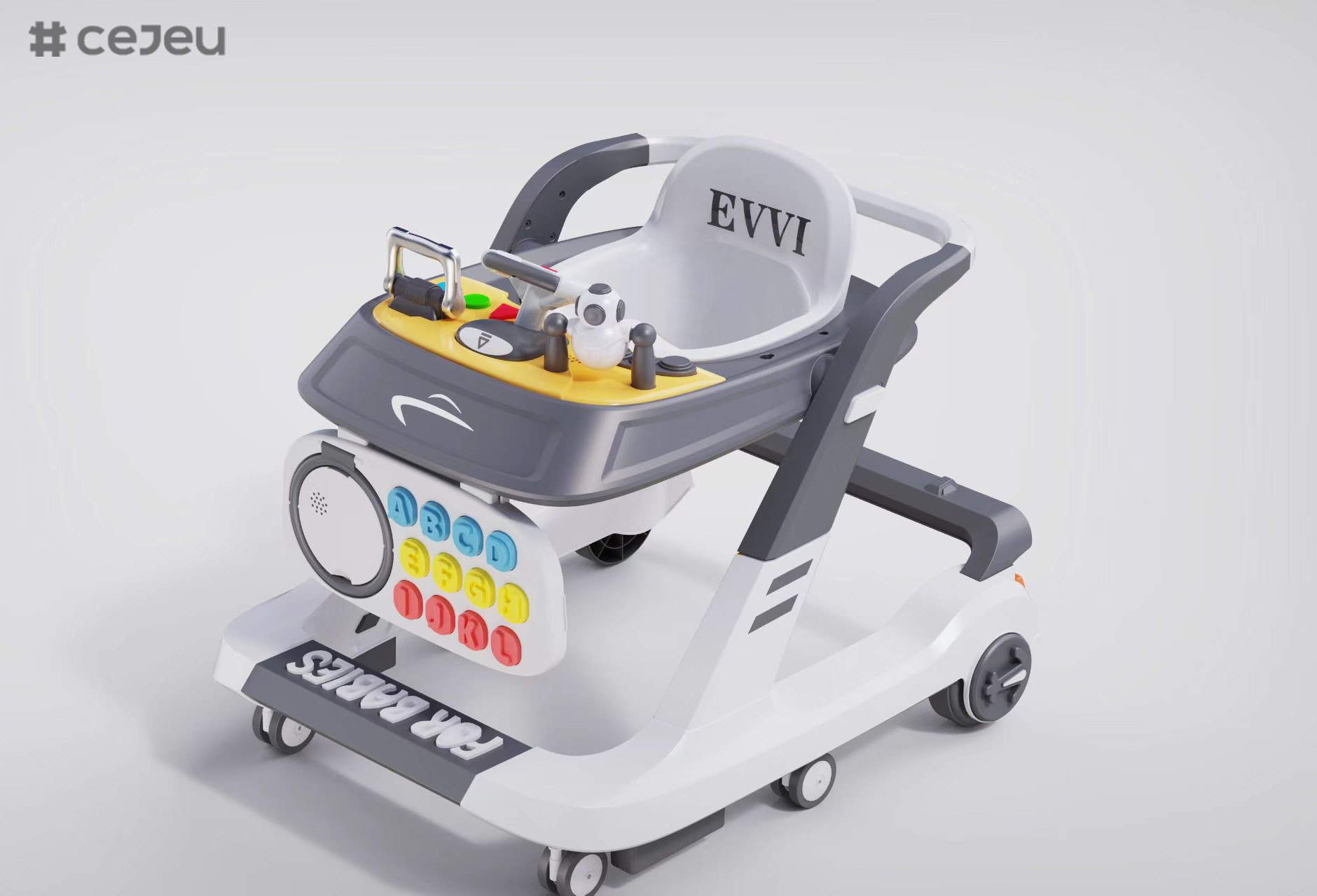 BABY Heights Converts to Push Along Walker, Grey & White with Coloured Buttons and Seat