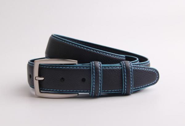 Quality Classic Mens Leather Dress Belt With Blue Stitching And Edge Painting for sale