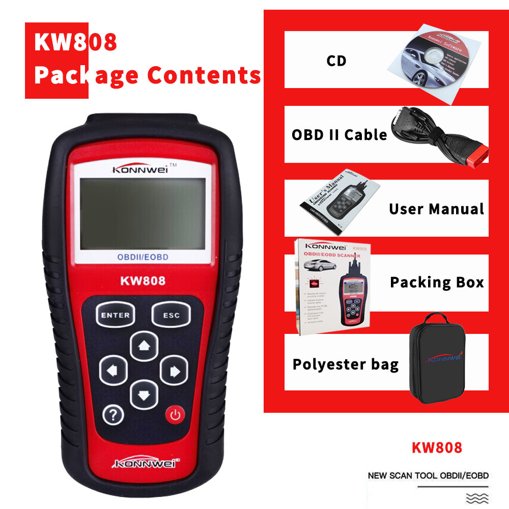 CE OBDii Scanner Obd Trackers Diesel Obd2 Scanner Obd Gauge KONNWEI KW808