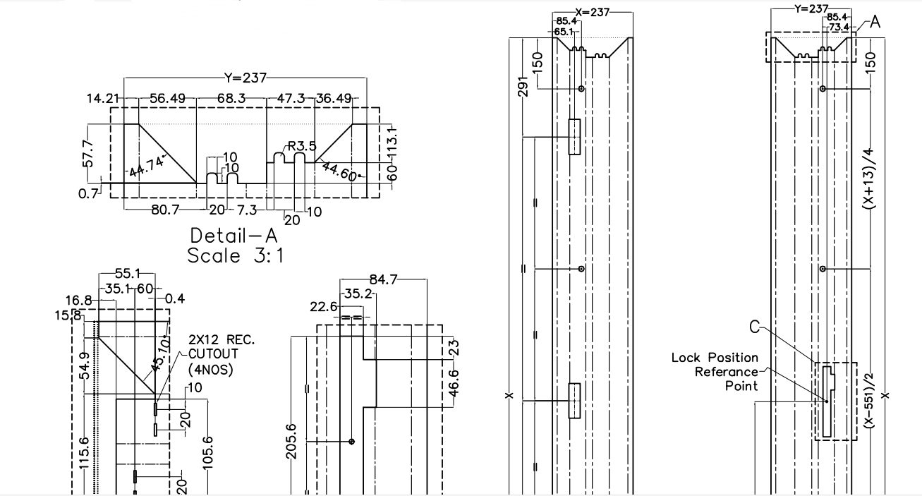 Metal door frame whole drawing profile 