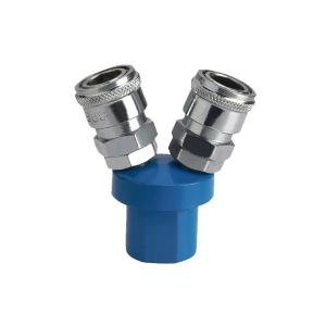 Blue Metal Pneumatic Hose Fittings , Spring Protection Slef Locking Air Hose Coupling