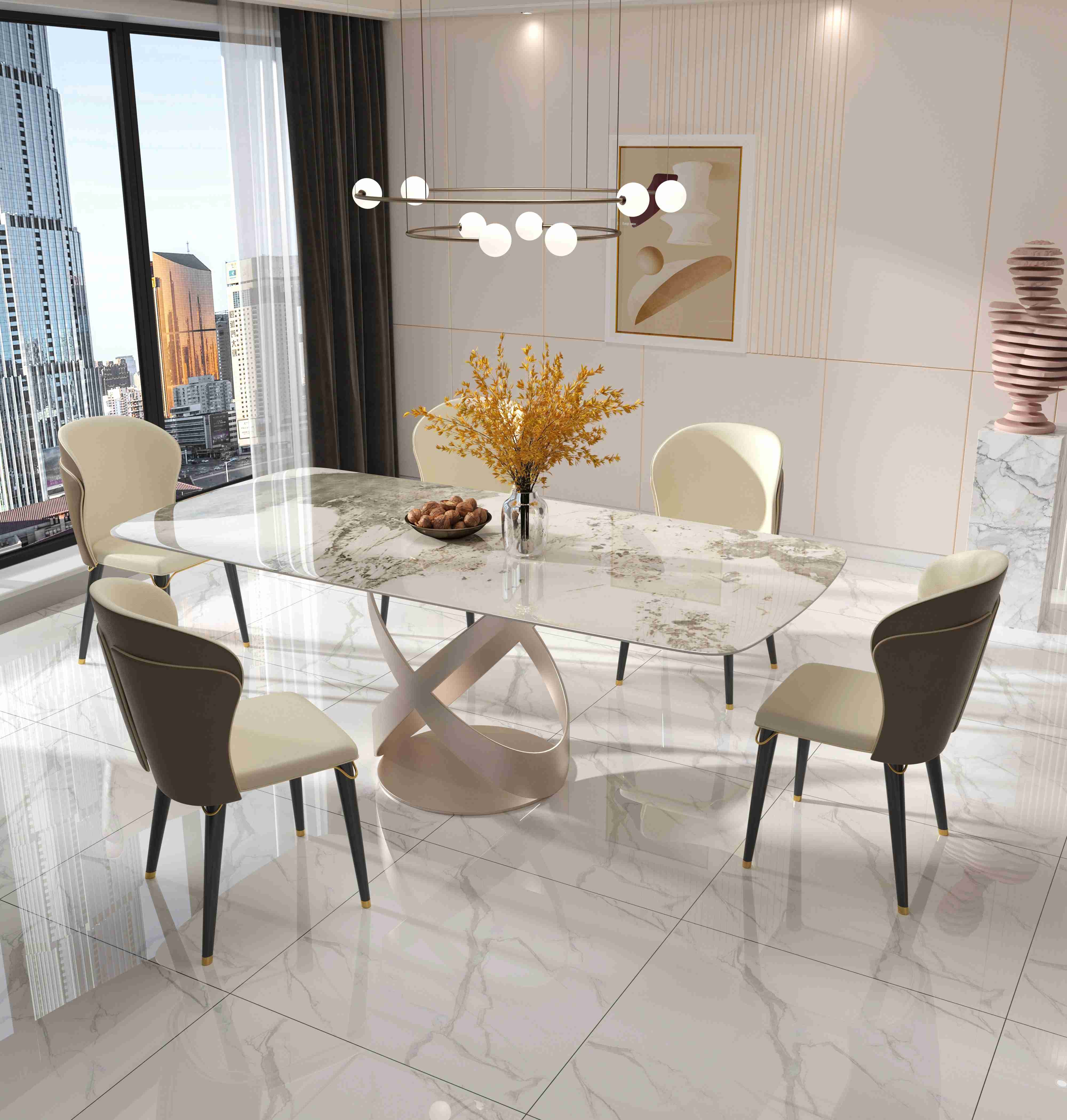 Luxury Contemporary Dining Table Chair Sets With X Stainless Teel Base
