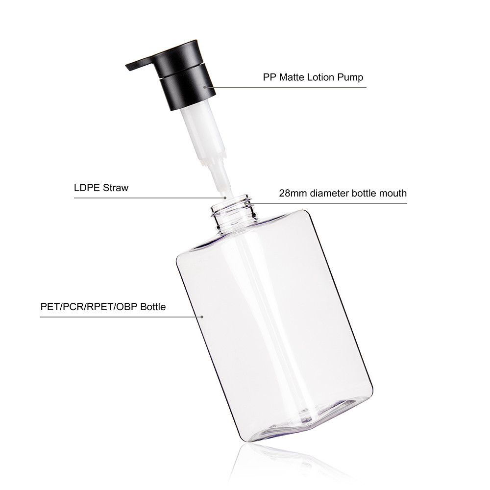 Square Clear Plastic Shampoo Bottles With Pump Personal Care Packaging 500ml