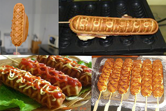 French 6 Hole Waffle Maker Machine / Non Stick Baker Corn Hot Dog Machine